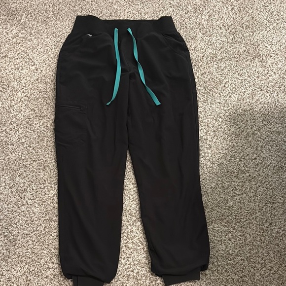 Figs Pants - Figs Black Joggers with Teal Drawstring